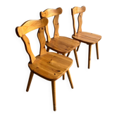 Lot de 3 chaises de salle à manger en pin massif – années 1970