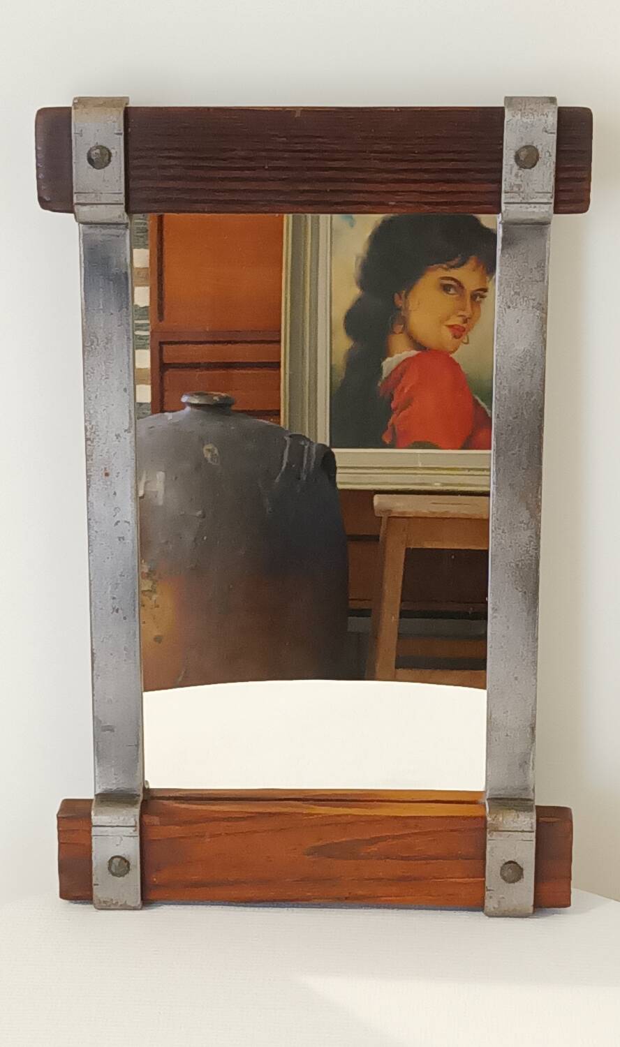 Handcrafted mirror in wood and wrought iron 1950