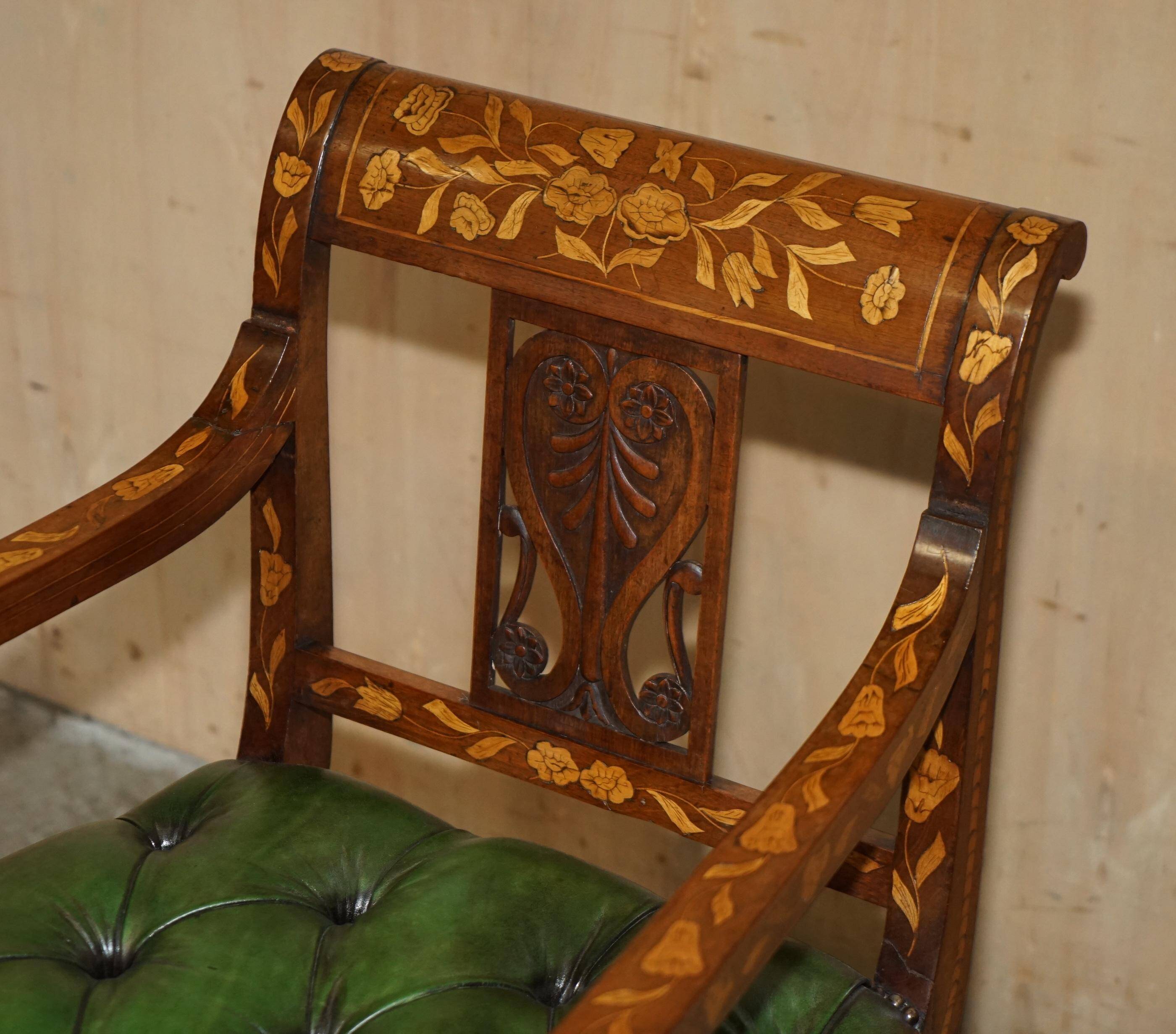 Chesterfield leather office chair with Dutch marquetry