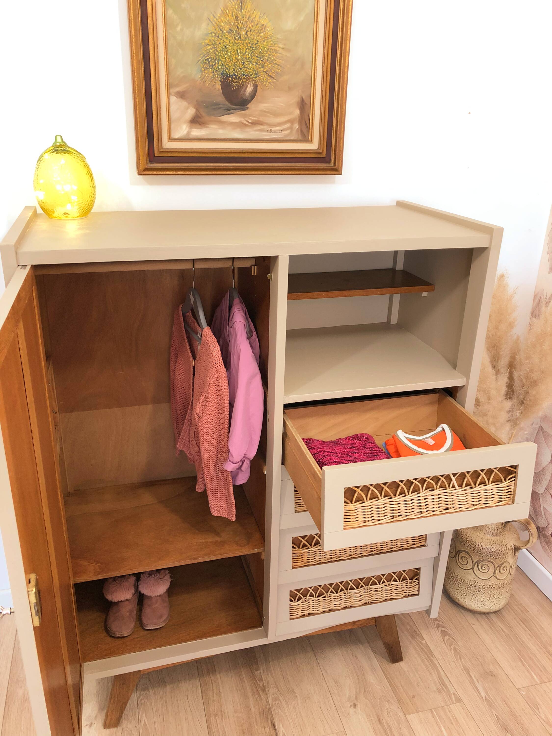 60s/70s wardrobe in wood and rattan