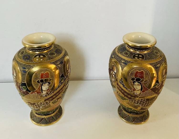 Baluster vases in polychrome earthenware, mid-20th century