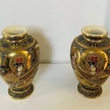 Baluster vases in polychrome earthenware, mid-20th century