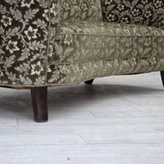 1960s, Danish curved 2-seater sofa, green furniture velour, beech wood.