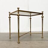 Mid-century Hollywood neoclassical brass and glass side or bedside tables attributed to Vereinigte Werkstätten, Germany, 1960s, set of 2.