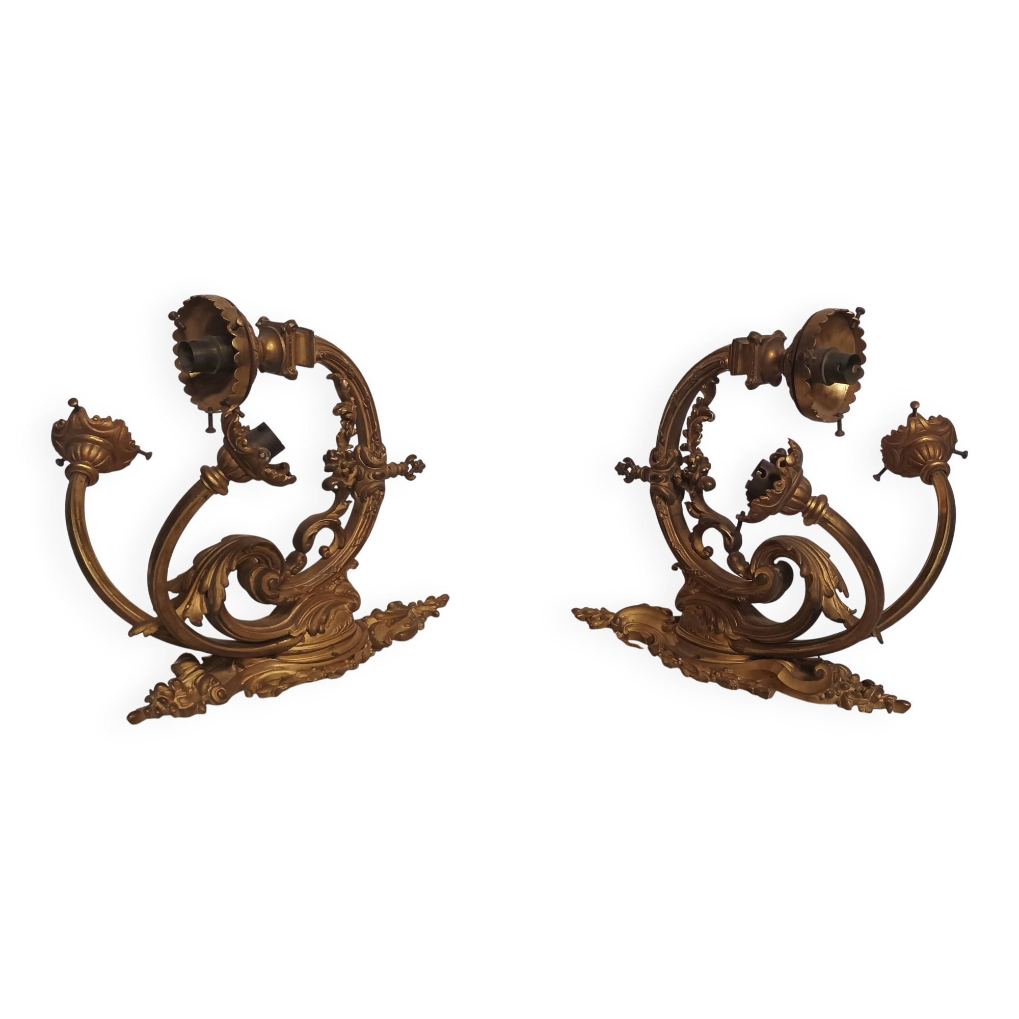 Pair of large Napoleon III bronze wall lights