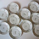 10 dessert plates with blue flowers, golden border in real LF porcelain in good condition.