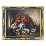 Tableau grand format. "Nature morte aux coquelicots".