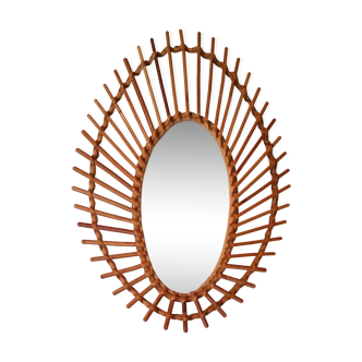 Miroir en rotin des années 60 44x62cm