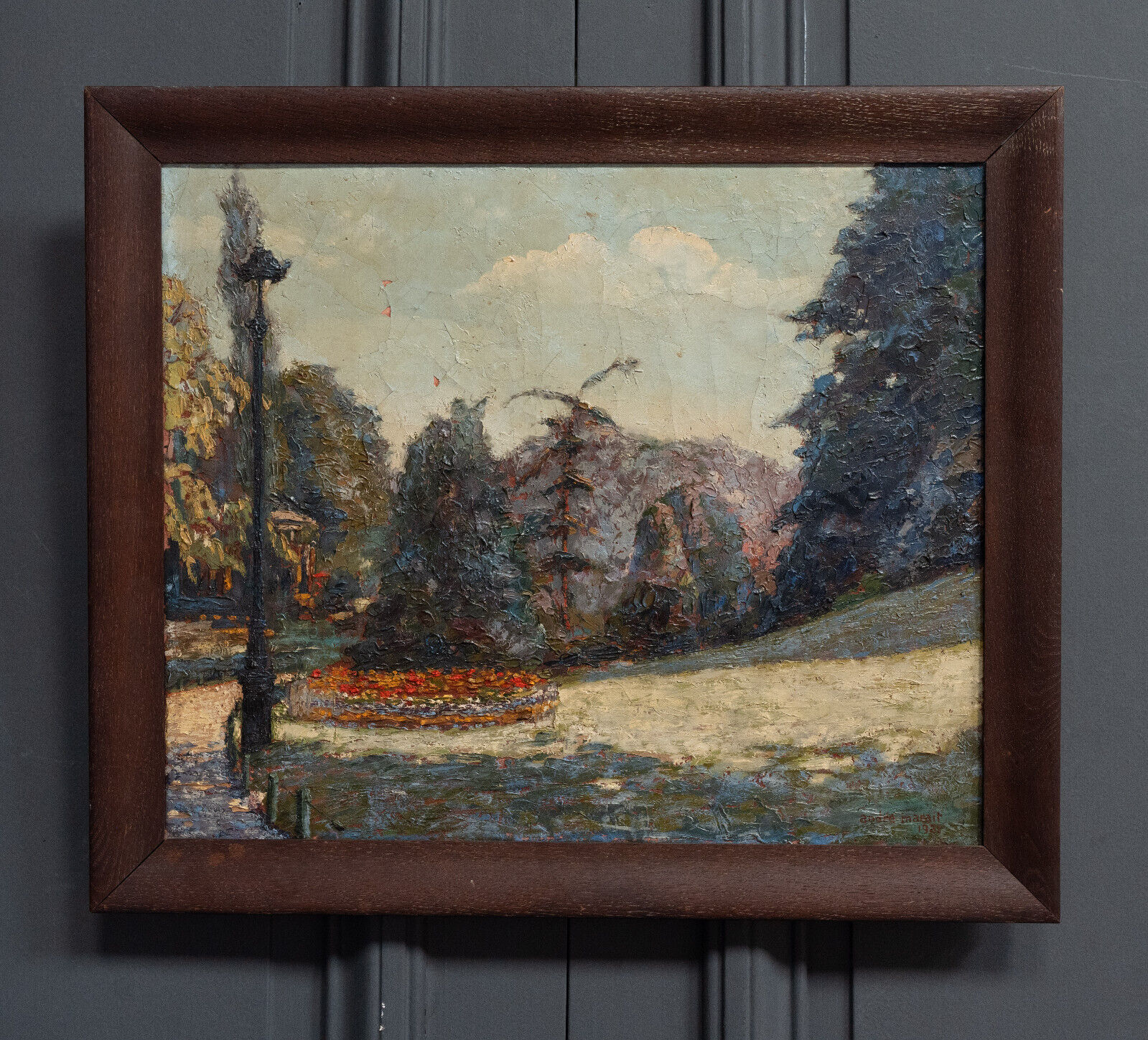 Oil on canvas by André Marait 1921 landscape flower garden XXth