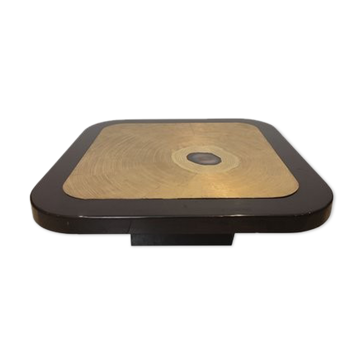Brass coffee table engraved with blue stone by Agathe, 1987