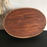 Rattan and wood tray