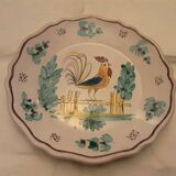 Antique faience plate with rooster pattern signed raynal duvernoy