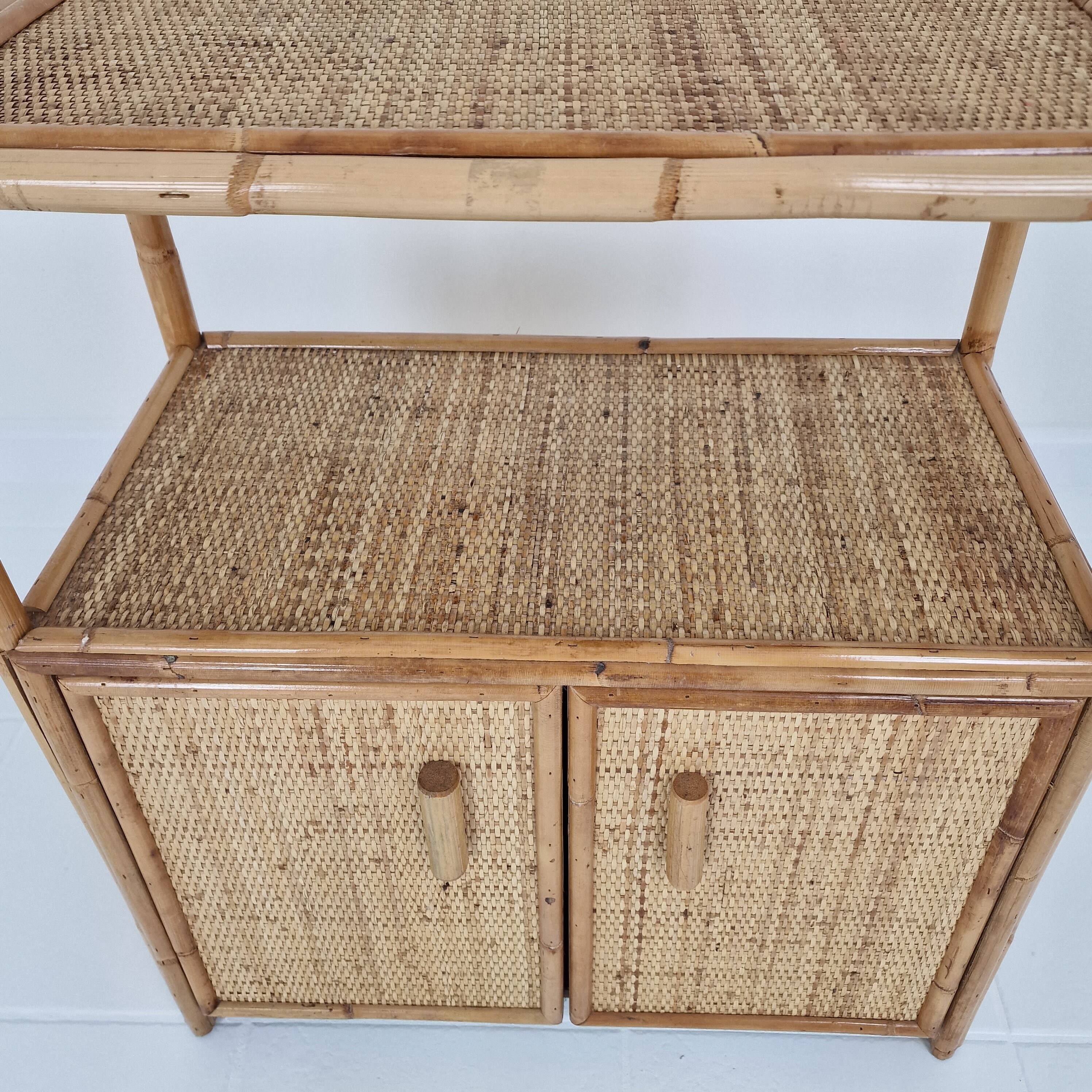 Italian Bamboo and Rattan Cabinet or Bed Side Table, 1980s