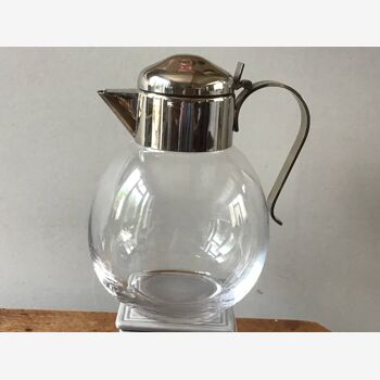 Art Deco carafe in silver metal and blown glass