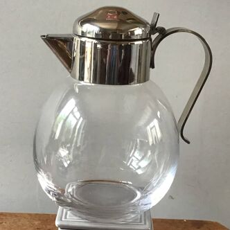 Art Deco carafe in silver metal and blown glass