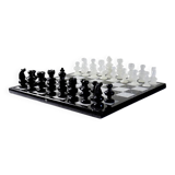 Large vintage chess set from the 70s, white and black marble, Italian craftsmanship