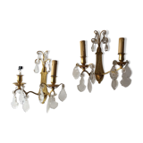 Paire d’appliques anciennes style Louis XVI en bronze doré et cristal