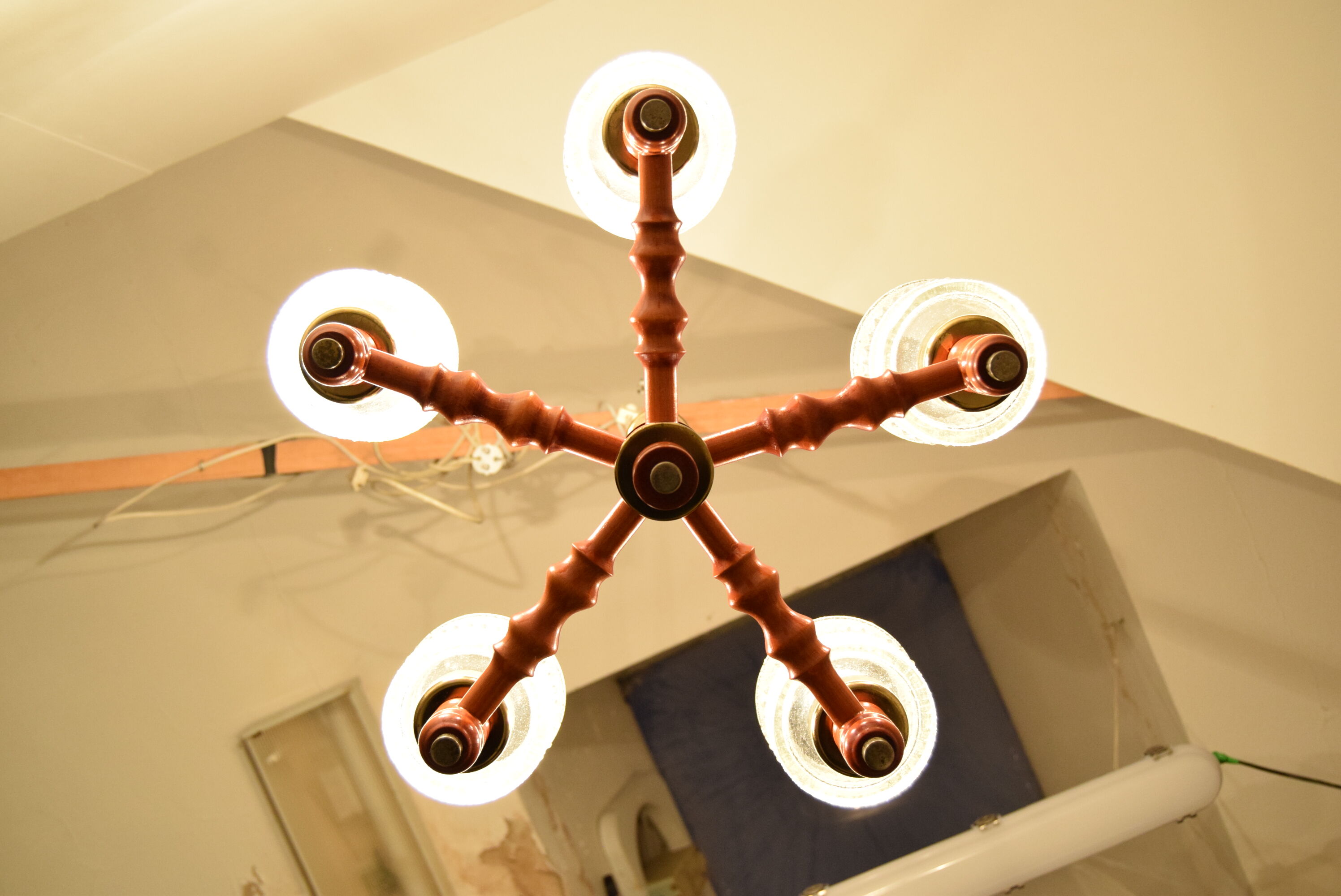 Mid-century Wood Chandelier by Instala Jilove u Decina,1960's