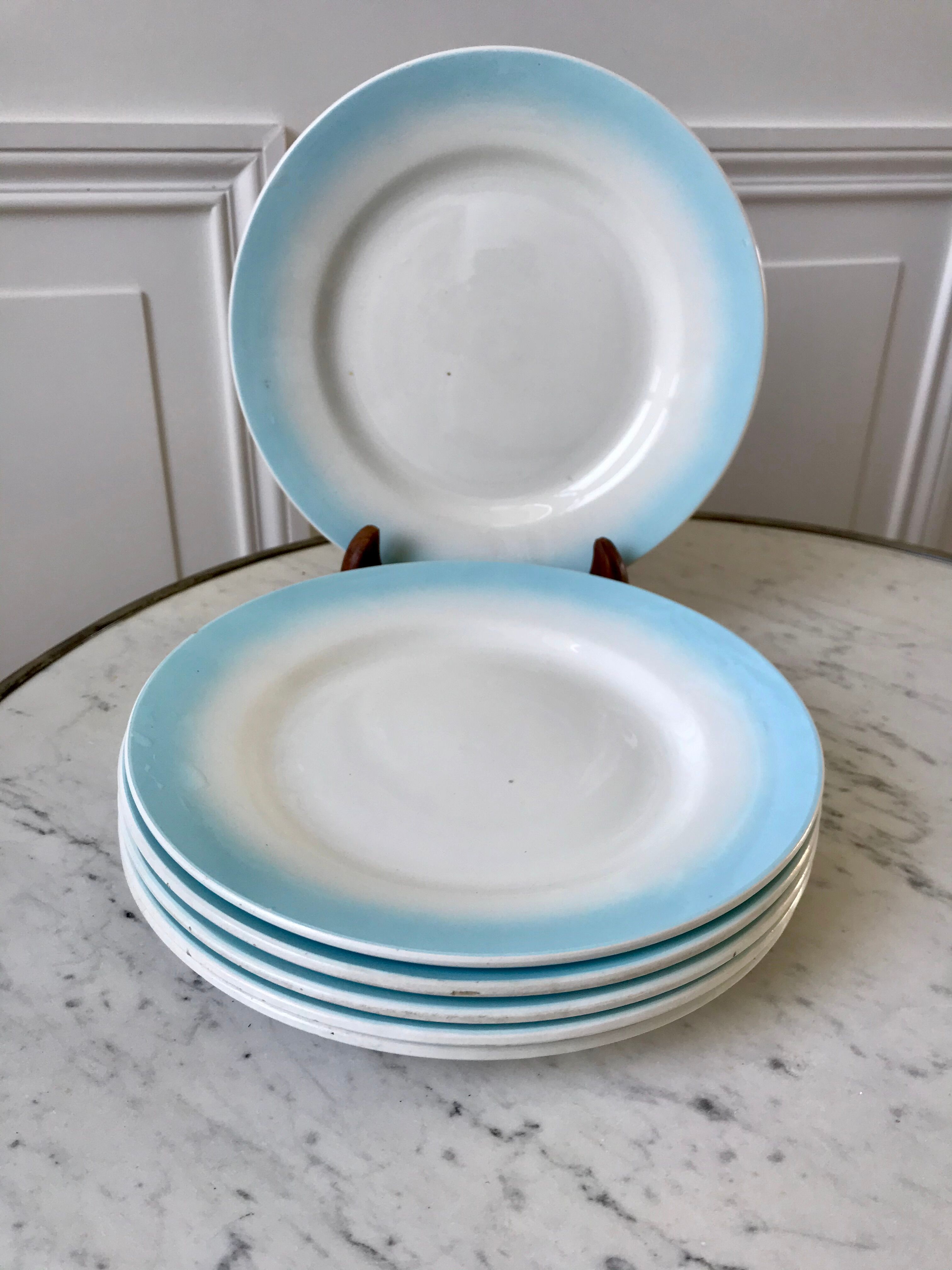 Set of 6 dessert plates sky blue gradient pastel years 40-50