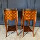 Pair of bedside tables Louis XV style marquetry with shamrocks and XXth bronze