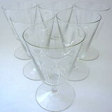 Suite of six art-deco glasses with red wine in modernist shape in cut crystal