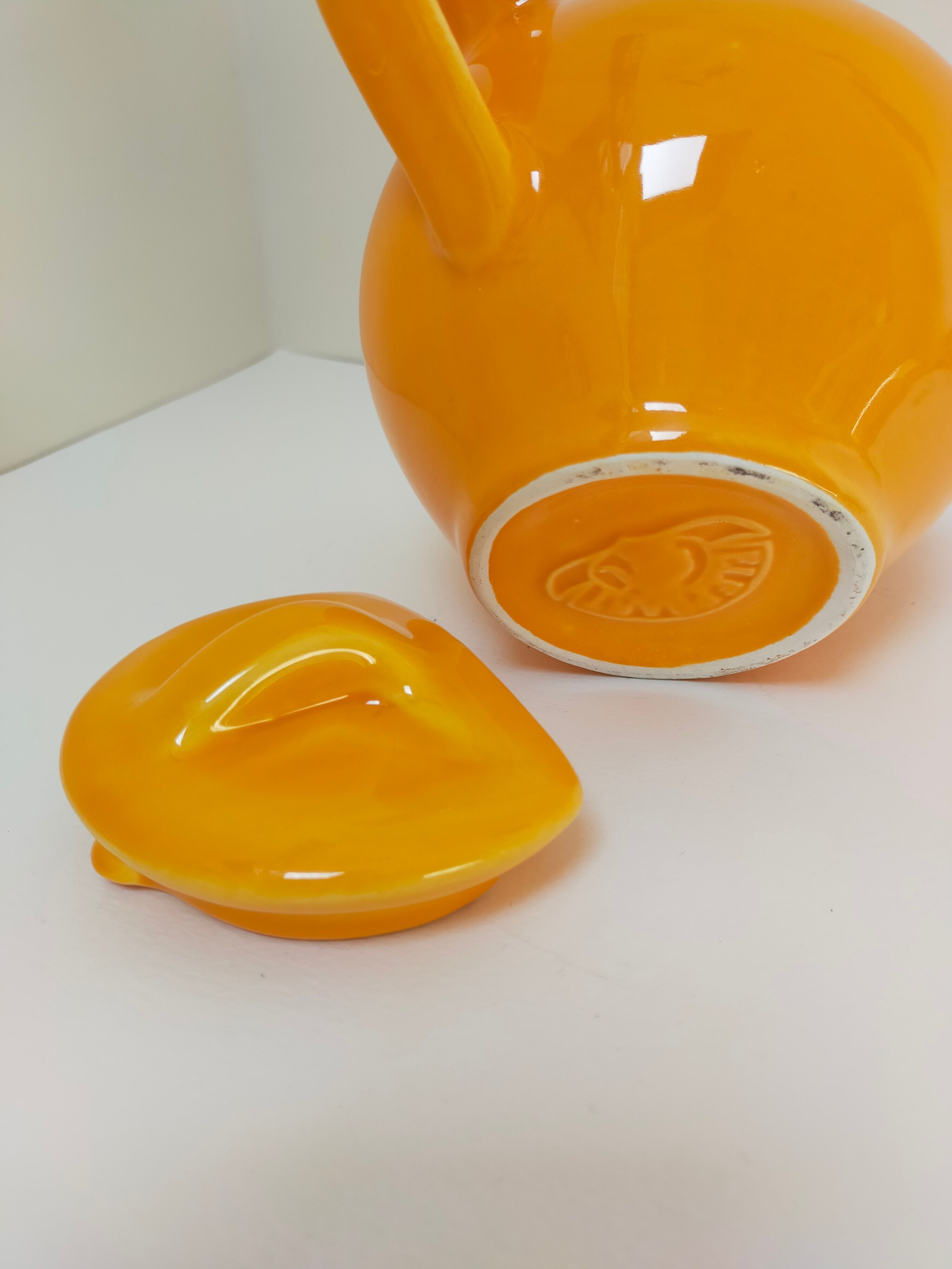 elephant teapot in vintage orange porcelain 80s