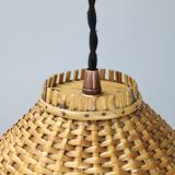 Adjustable oak and wicker wall lamp, Czechoslovakia, 1970s