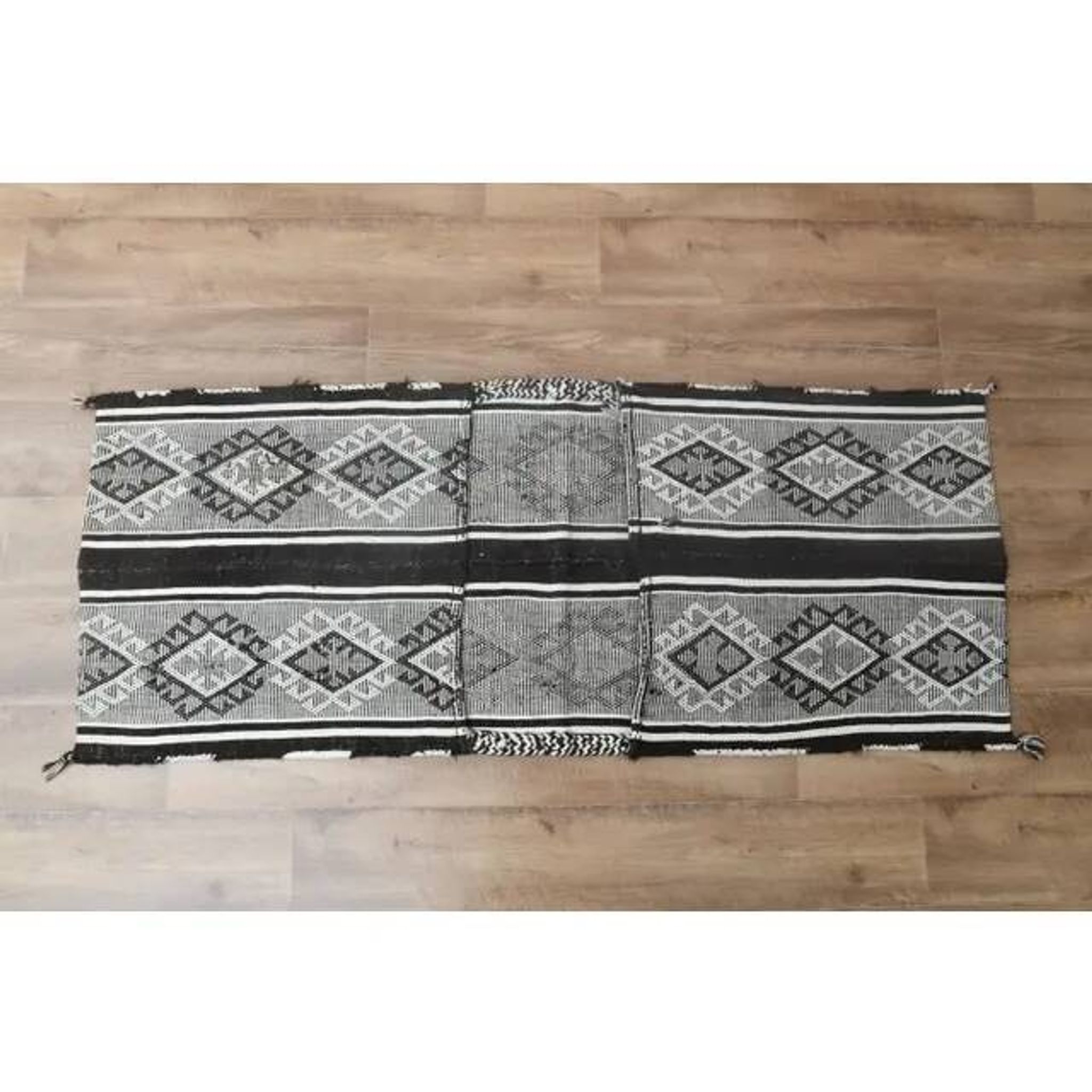 1970s Vintage Turkish Handmade Wool Cotton Gray Kilim Runner Rug 60x152