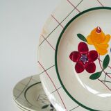 Set of 6 soup plates with flowers and tiles Gien model "Esterel", 1950