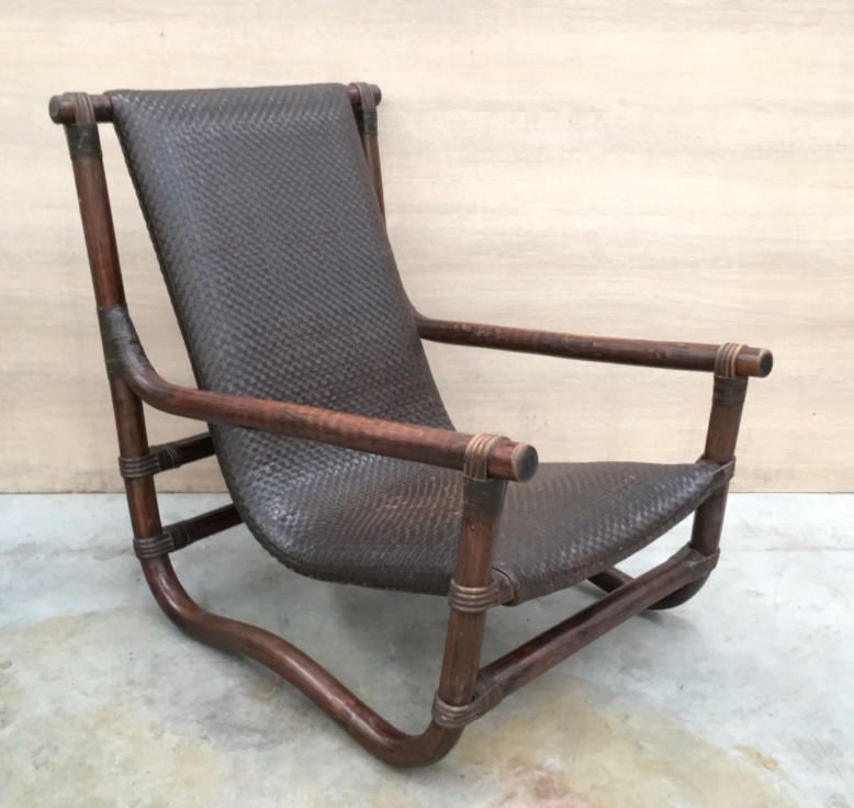 Fauteuil en bambou et en cuir