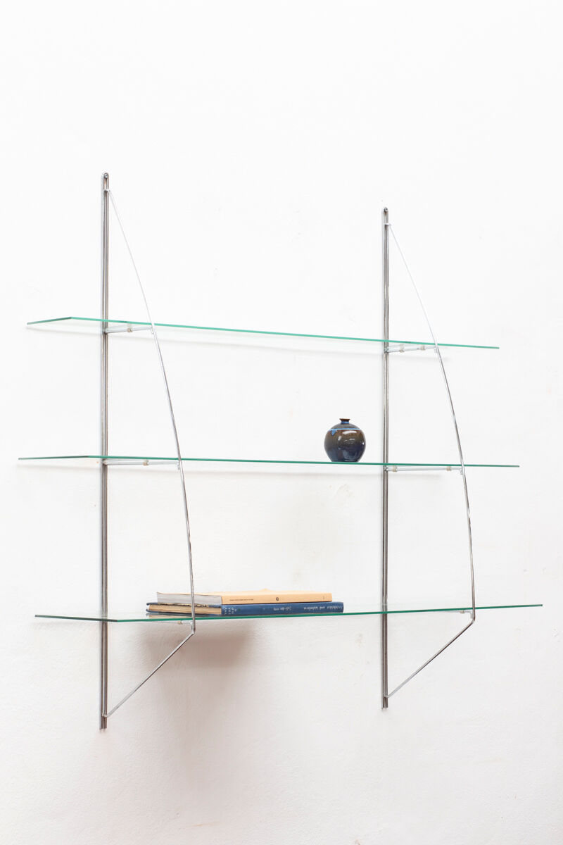 Wall rack 'sail' in chrome and glass