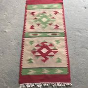Mid-century multicoloured hallway rug in textile, kilim style, 1950s — 106 x 47 cm