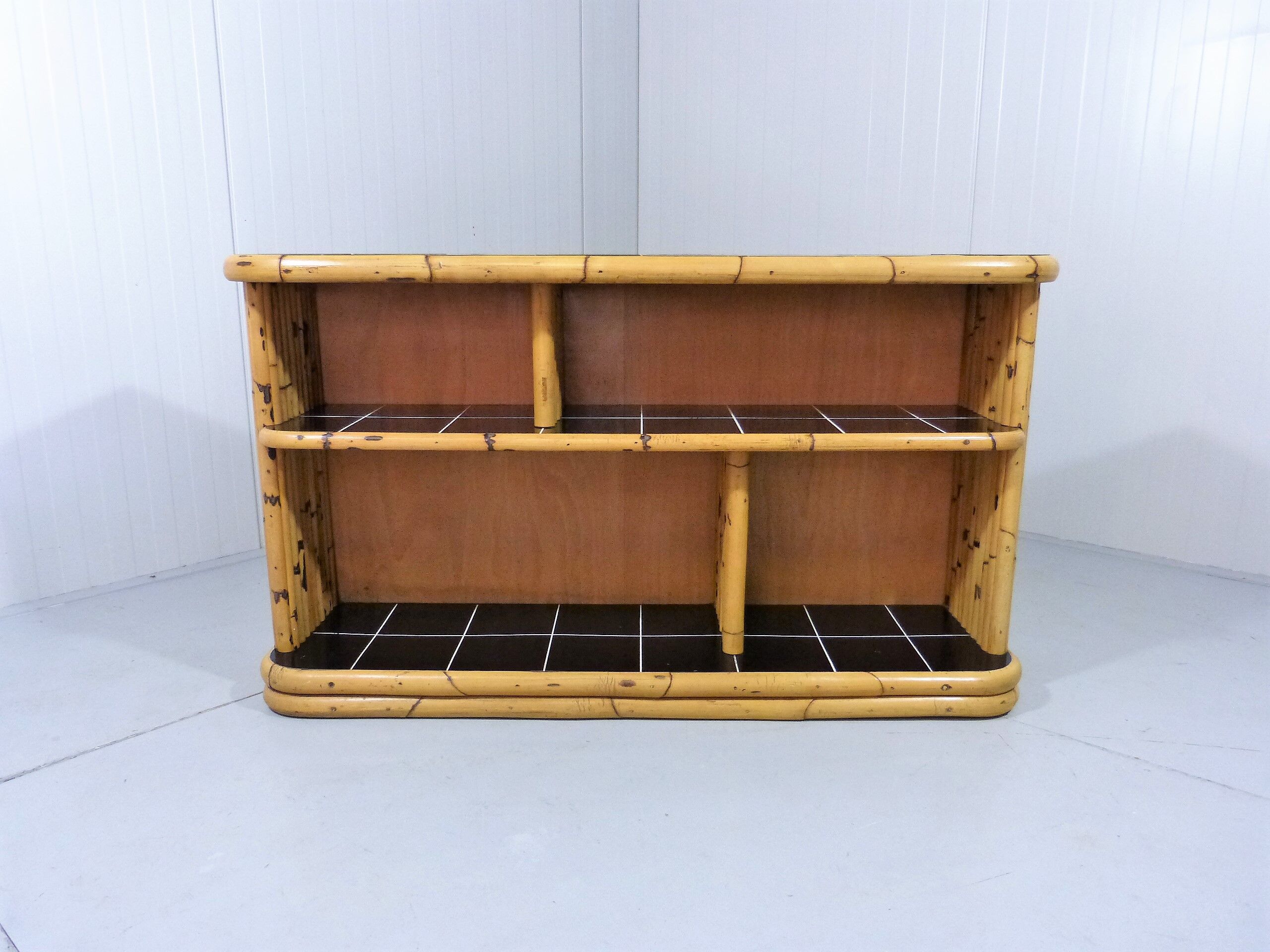 Bamboo rack with black tiles bookcase 1950