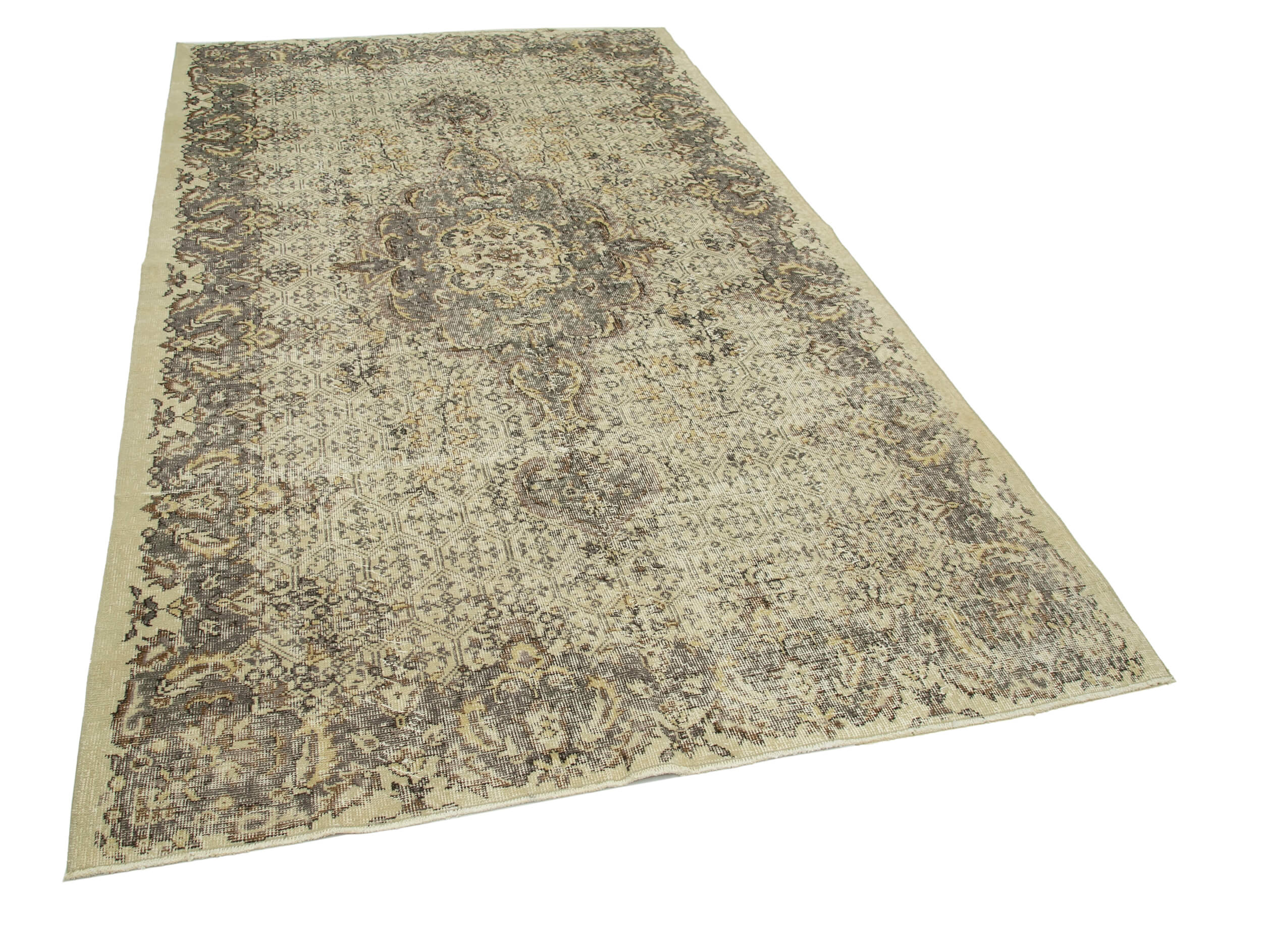 Oriental handmade vintage 1980s beige rug 163 cm x 283 cm