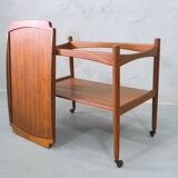 Danish teak bar cart with tray by Poul Hundevad, 1960s