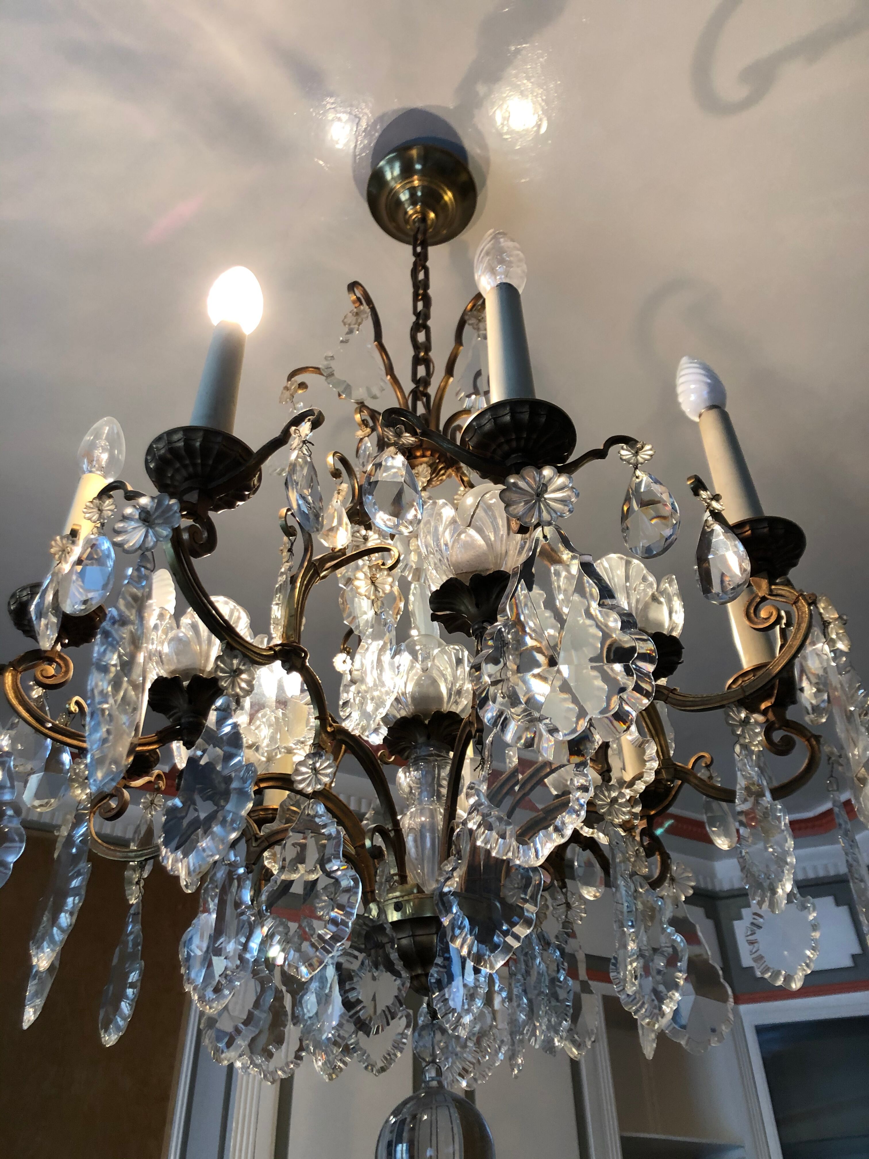 Bagués chandelier bronze and crystal 9 fires 1940