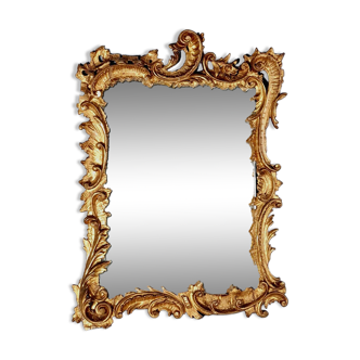 Miroir ancien encadrement bois sculpté doré Vers 1800, 54x39 cm SC227