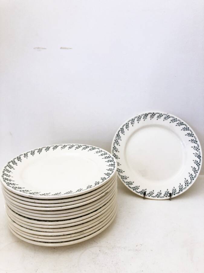 Flat ironstone plate, green floral model