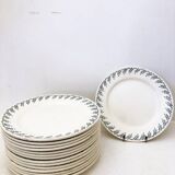 Assiette plate terre de fer, modele fleuri vert