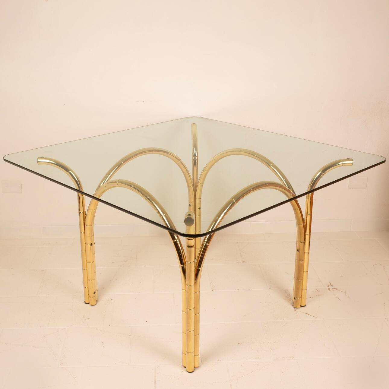 Tavolo in Cristallo e Ottone 1970 Manifattura Italiana