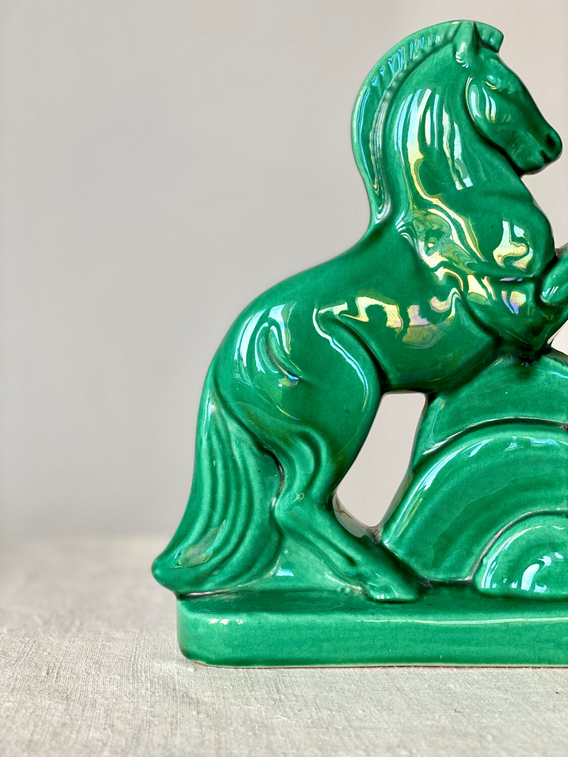 Horse bookend in green ceramic