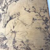 Art Nouveau panel in pyrograved wood signed Houal