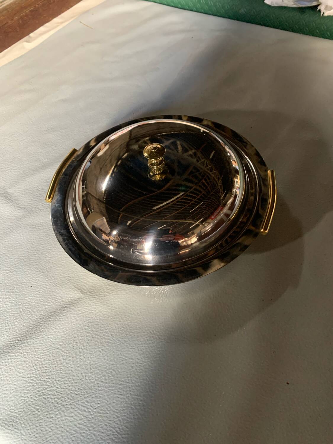 Vintage stainless steel vegetable dish AR CAS 18/10 – brass handles
