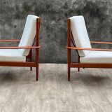 Pair of Scandinavian armchairs "PJ56" with high back by Grete Jalk for Poul Jeppesen