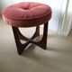 Mid-century ottoman in teak and salmon pink fabric - sculptural stool by G-Plan from the 1960s.