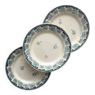 3 assiettes plates en terre de fer "Milan" Creil et Montereau