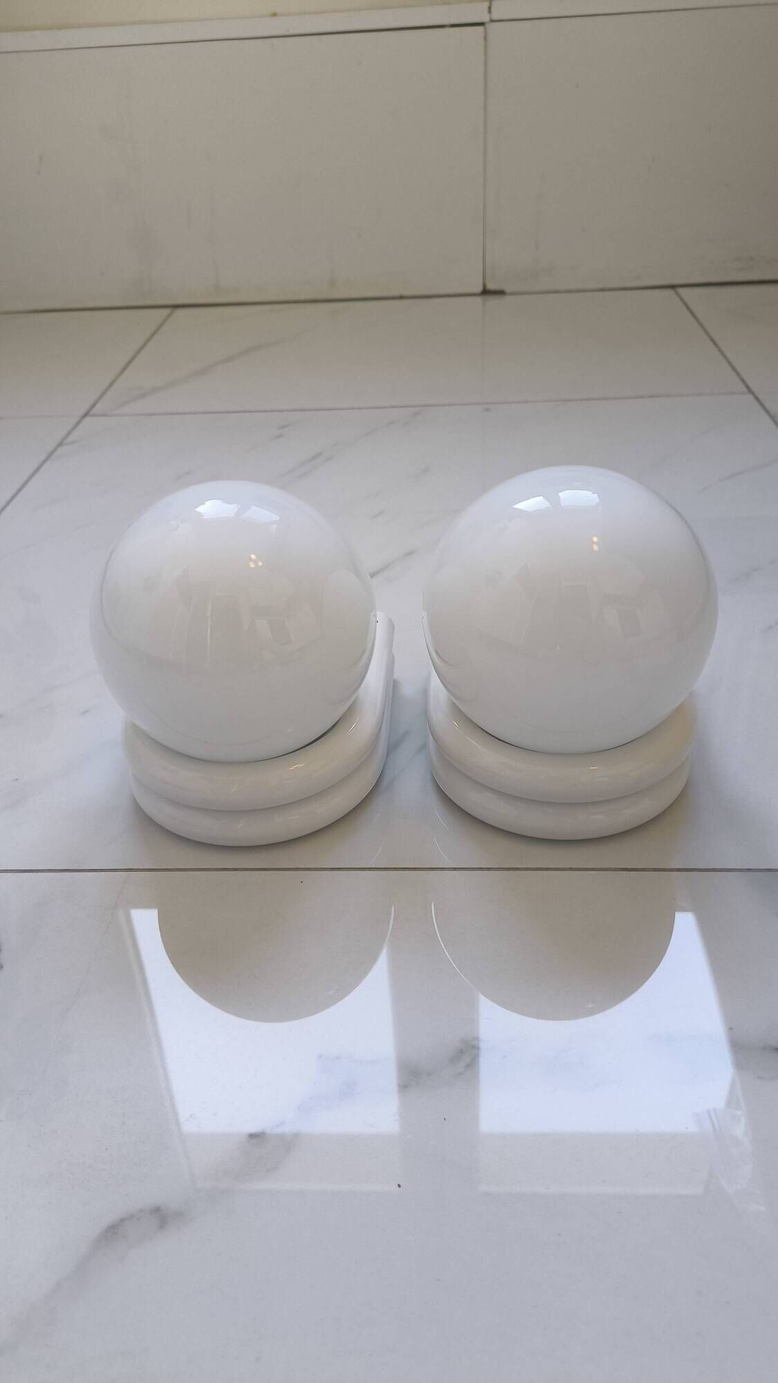 pair of 1980s wall sconces in metal and opaline