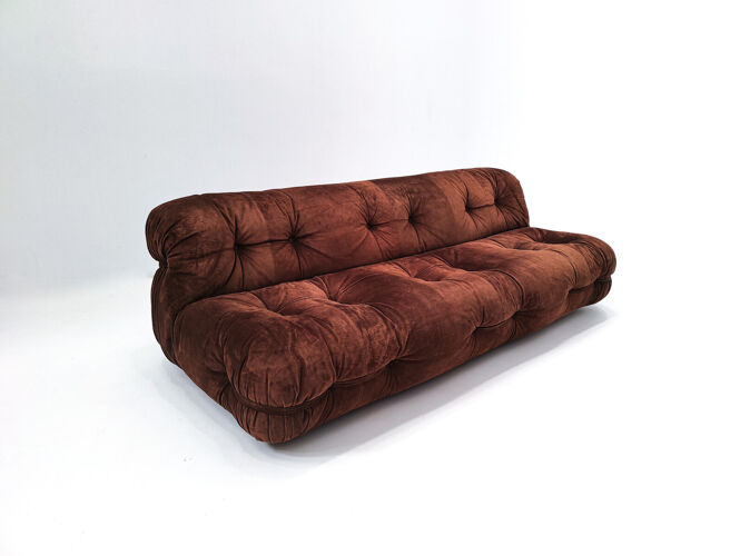 Mid-century modern 3 seater italian sofa in brown velvet