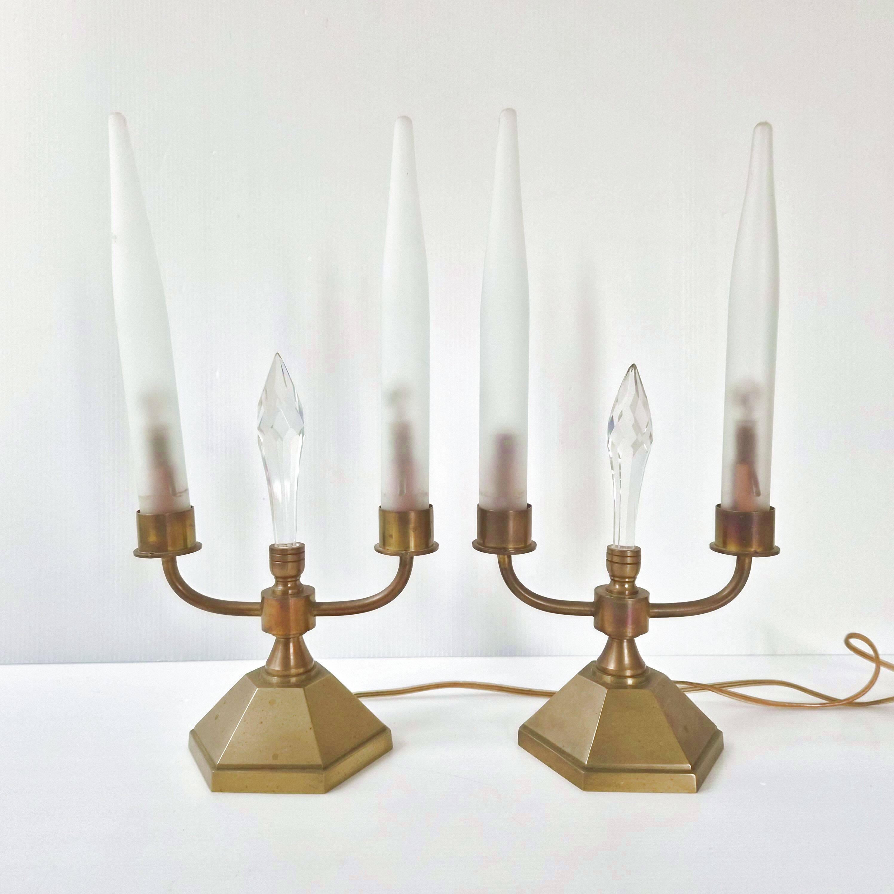 Pair of vintage candlestick lamps from the 1950s.