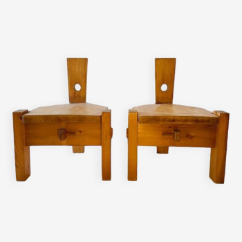 Paire de petites chaises en pin années 1970